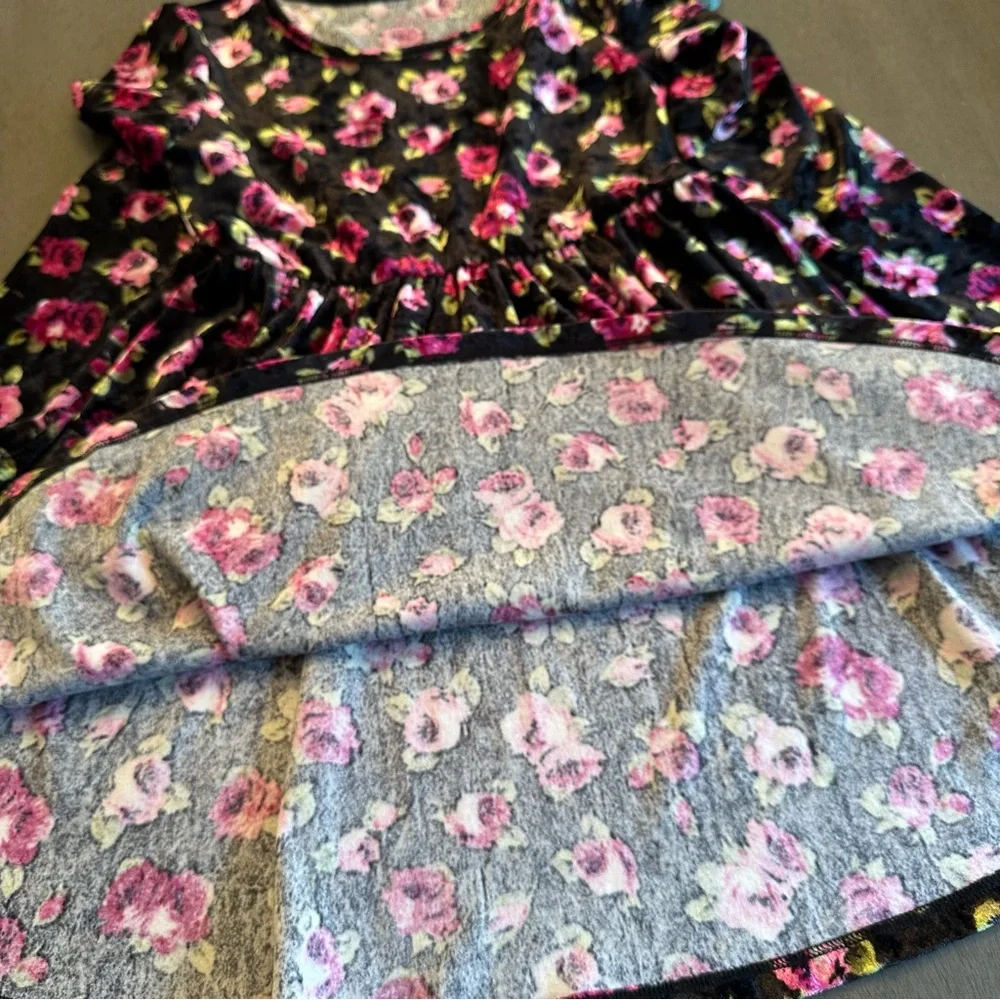 THE CHILDREN’s PLACE Black Velvet Pink Rose Long Sleeve Dress Size Medium 7/8